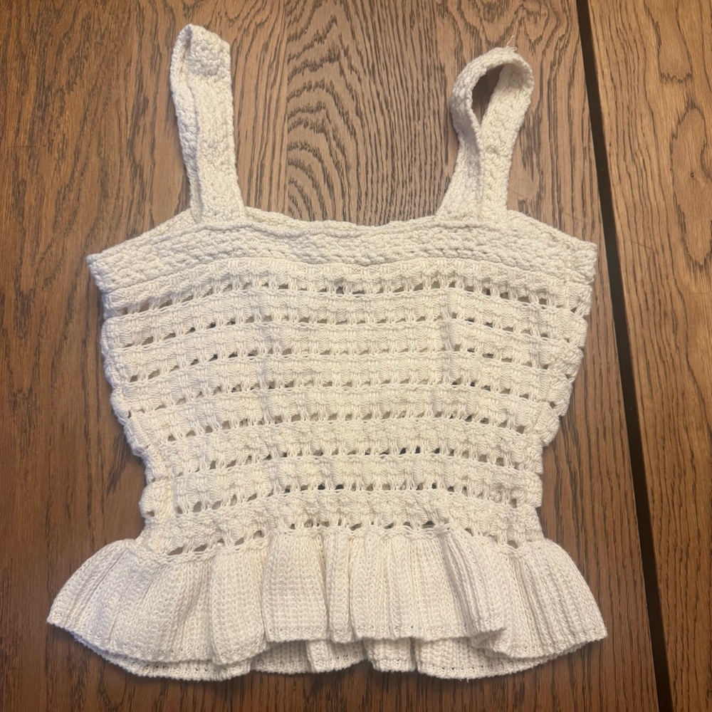 J. Crew Women’s Crochet ruffle Sweater Tank Size S Knit top Peplum $80 MSRP - Picture 4 of 6